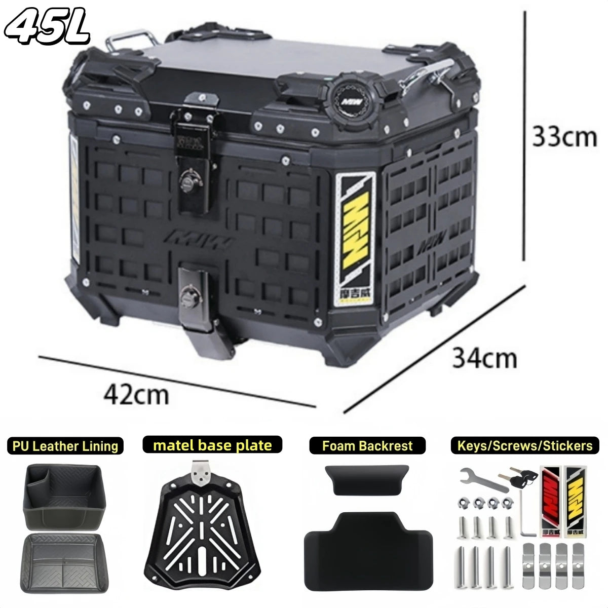 Top case aluminium noir blindé monté sur le porte-bagages d'une moto - vue 12