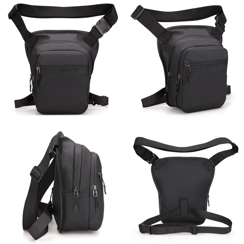 Sac de cuisse moto noir porté en bandoulière - vue de face - vue 4