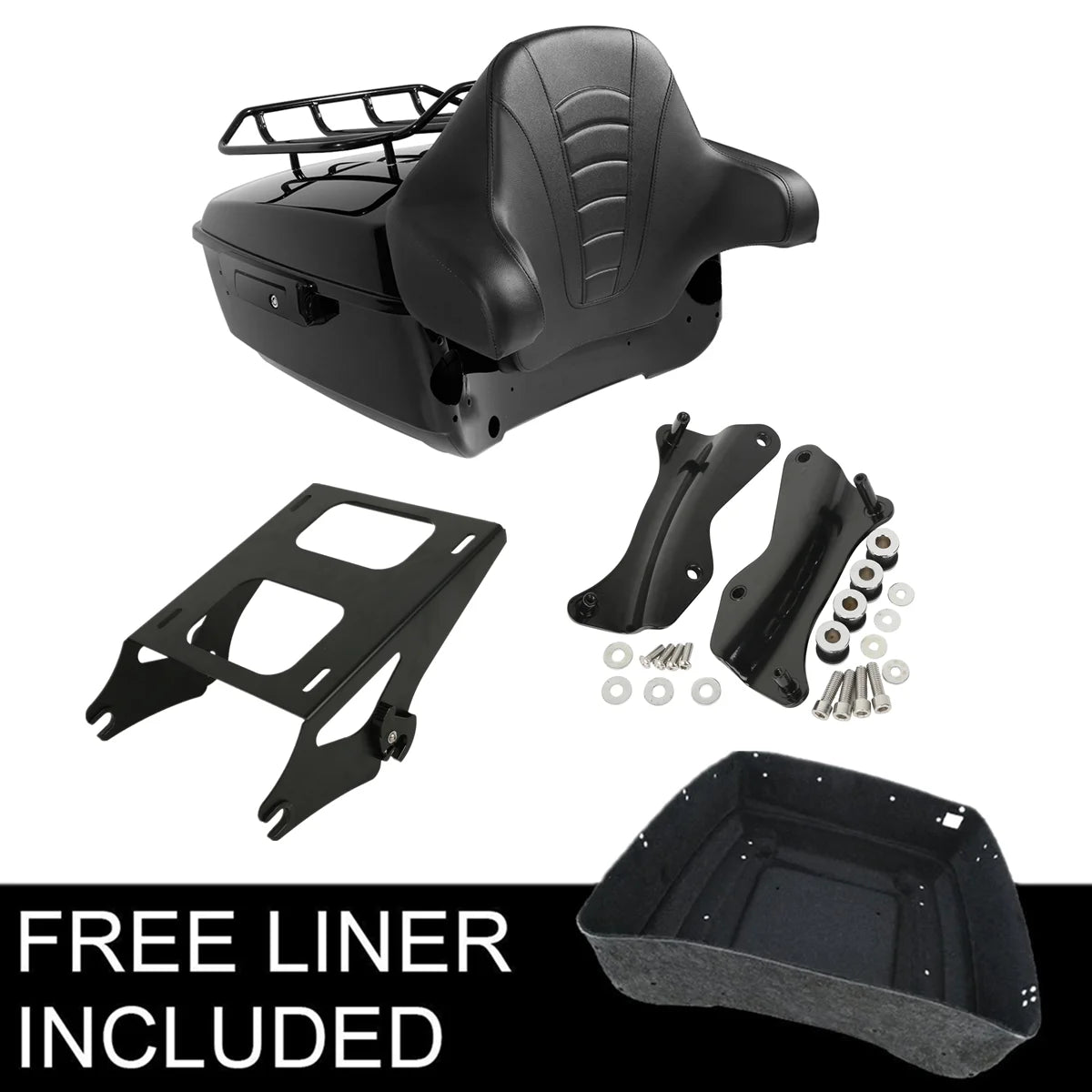 Malle top case noire avec dossier passager montée sur une Harley-Davidson Touring - vue 15