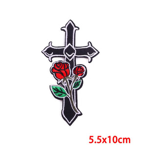 Écusson patch tête de mort et rose style biker - vue 31