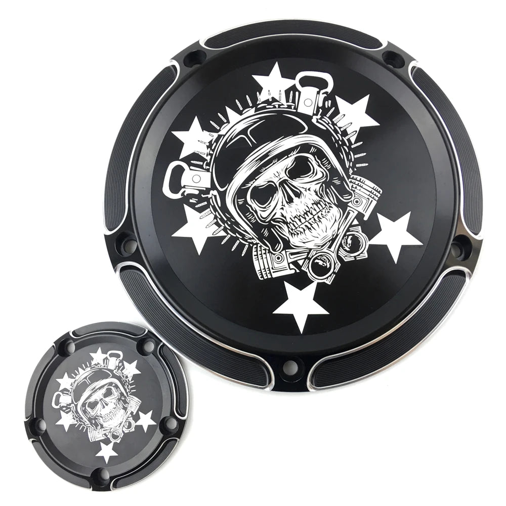 Cache derby et cache de distribution crâne casqué pour Harley Touring, Dyna, Softail - vue 2