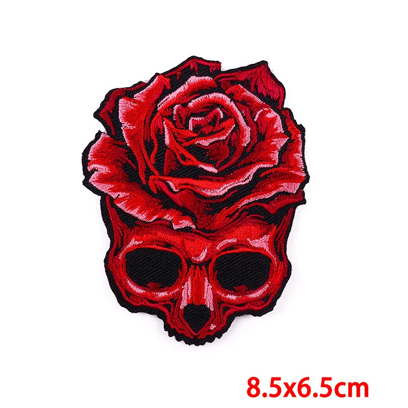 Écusson patch tête de mort et rose style biker - vue 40
