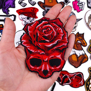 Écusson patch tête de mort et rose style biker - vue 1