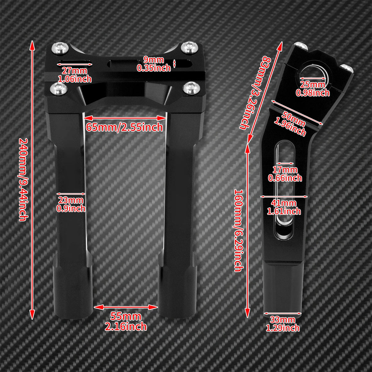 Rehausseurs de guidon (risers) 10'' noirs - Harley Sportster XL883, Touring, Street Road Glide, Road King, Dyna, Softail Fatboy – photo 6/6