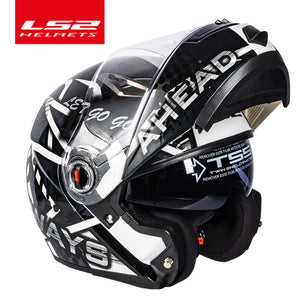 Casque moto modulable LS2 noir avec mentonnière relevée - vue de profil - vue 1