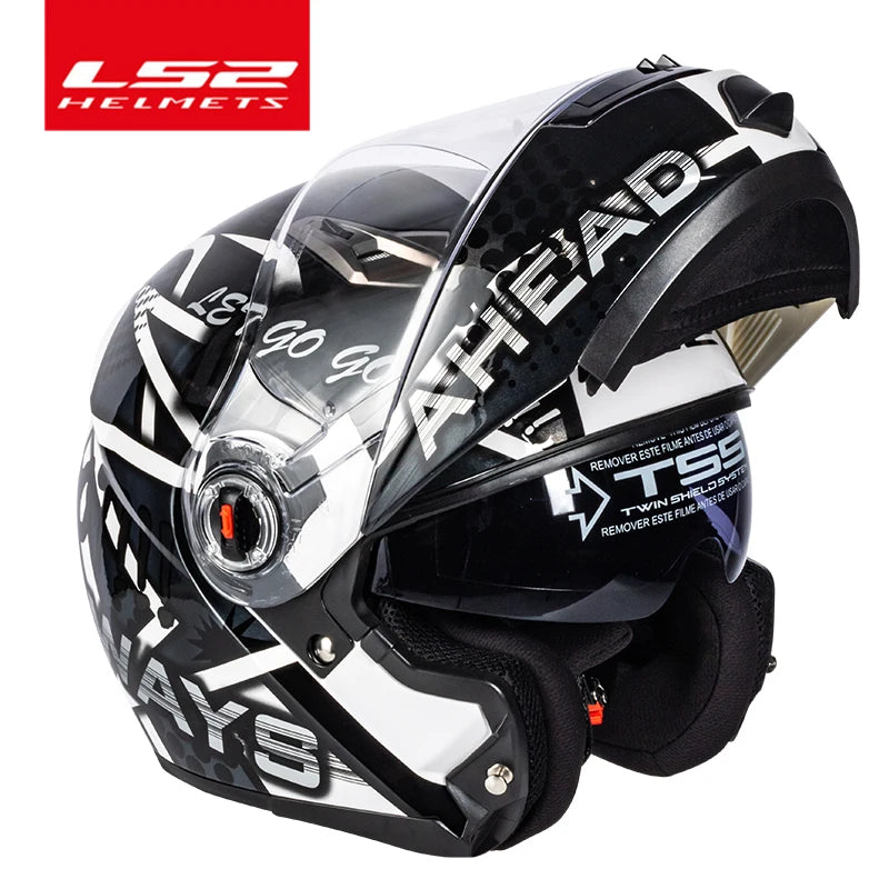 Casque moto modulable LS2 noir avec mentonnière relevée - vue de profil - vue 1