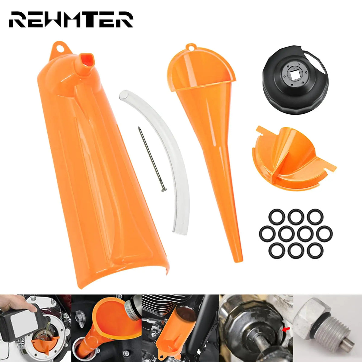 Entonnoir de remplissage d'huile orange pour Harley-Davidson - vue 1