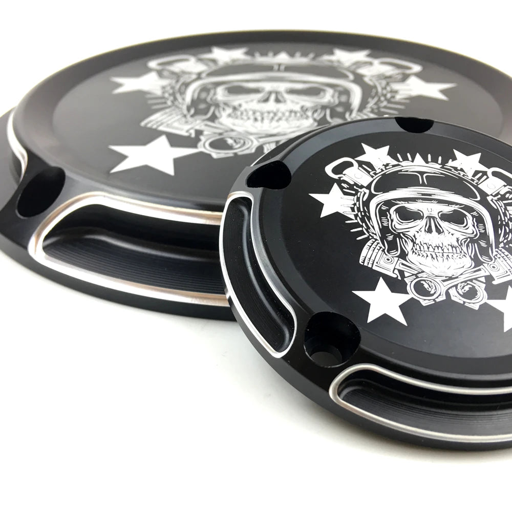 Cache derby et cache de distribution crâne casqué pour Harley Touring, Dyna, Softail - vue 5