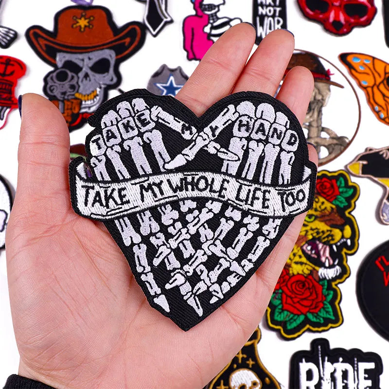 Écusson patch tête de mort et rose style biker - vue 5
