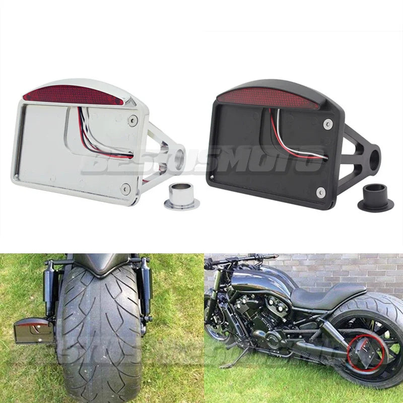 Support de plaque latéral avec feu LED pour Harley custom - vue 1