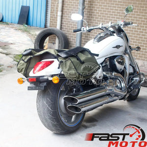 Paire de sacoches cavalières en toile et cuir noir pour moto - vue 6