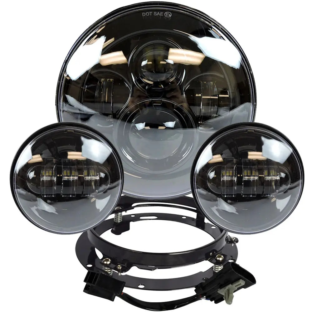 Phare LED rond chromé avec feux antibrouillard sur une Harley-Davidson Touring - vue 7