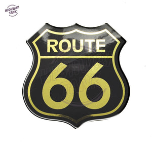 Autocollant 3D Route 66 doré sur réservoir de moto - vue 4