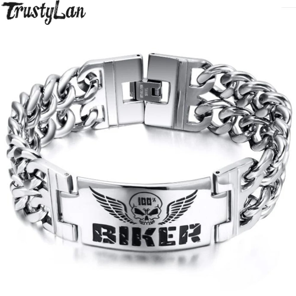 Bracelet chaîne acier inoxydable style biker - vue produit - vue 1