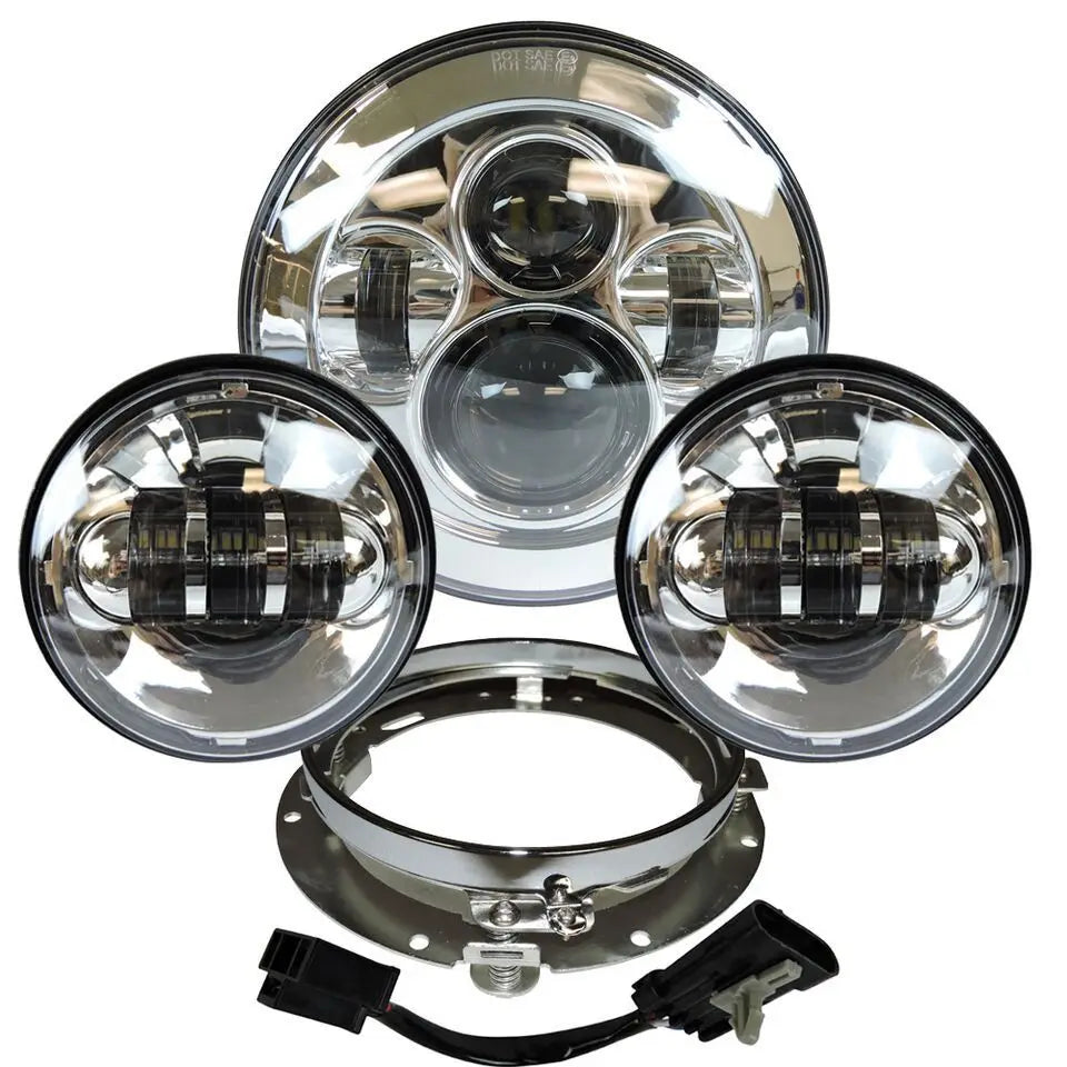 Phare LED rond chromé avec feux antibrouillard sur une Harley-Davidson Touring - vue 4