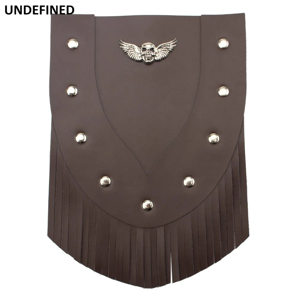 Bavette de garde-boue avant en cuir noir motif tête de mort et aigle - vue 3