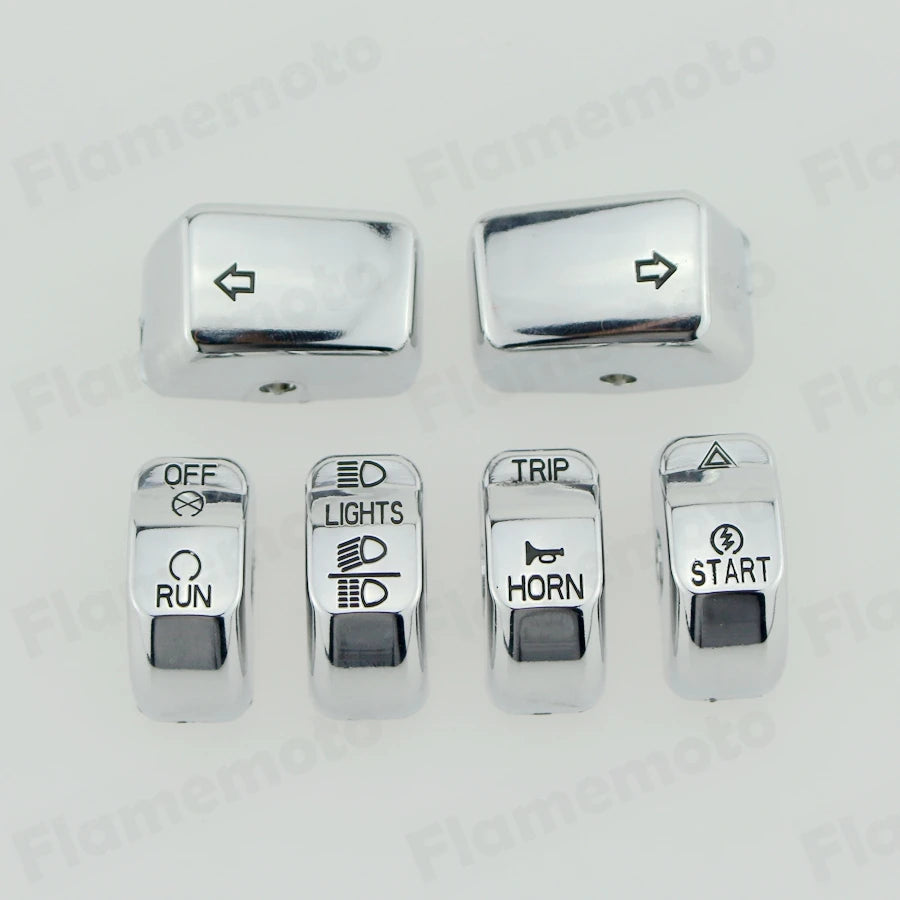 Caches de boutons de commodo chromés pour Harley Sportster Dyna Softail - vue 2