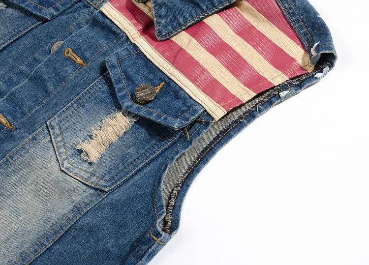 Gilet en jean délavé style cowboy - vue de face - vue 3