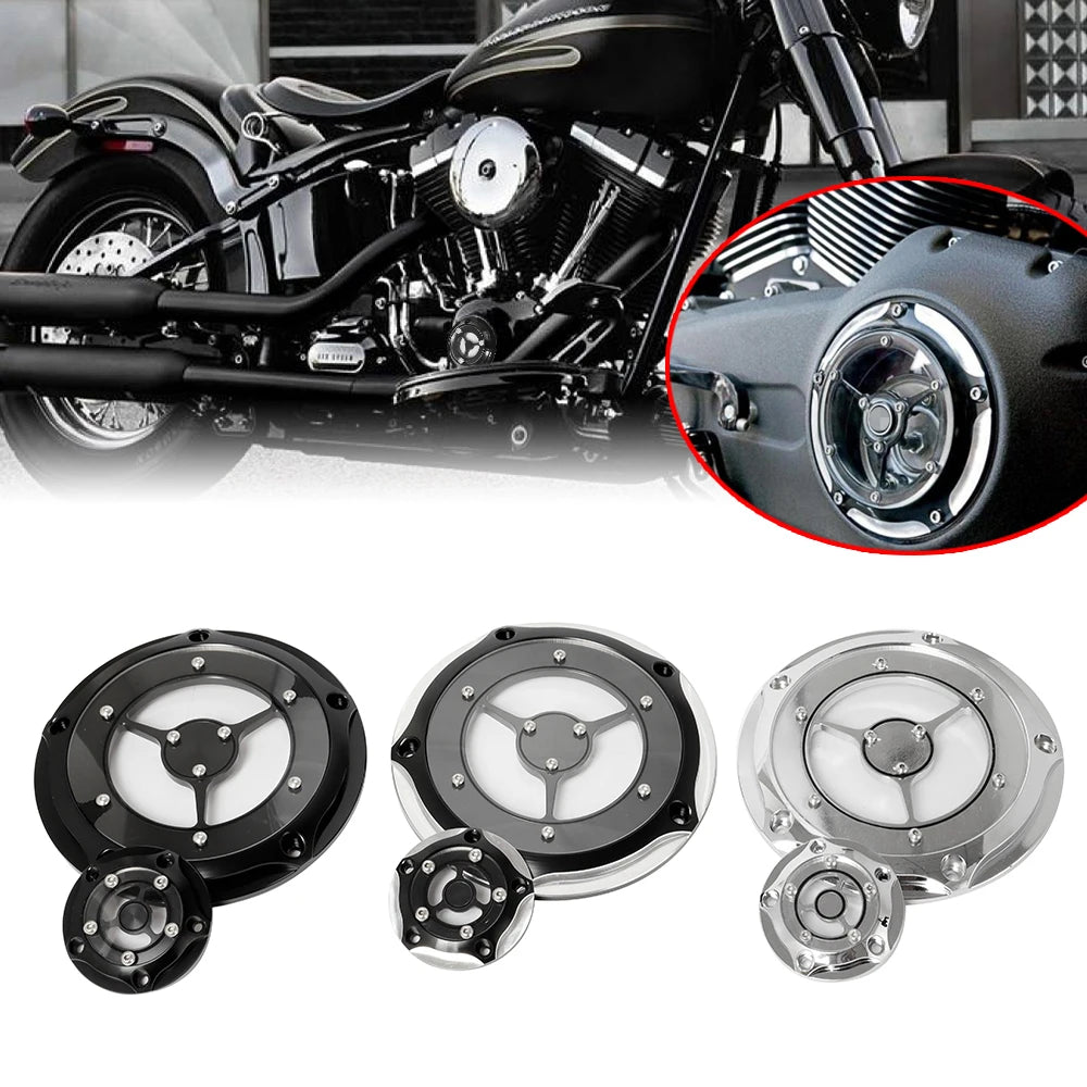 Cache moteur en aluminium chromé sur Harley-Davidson - vue 1