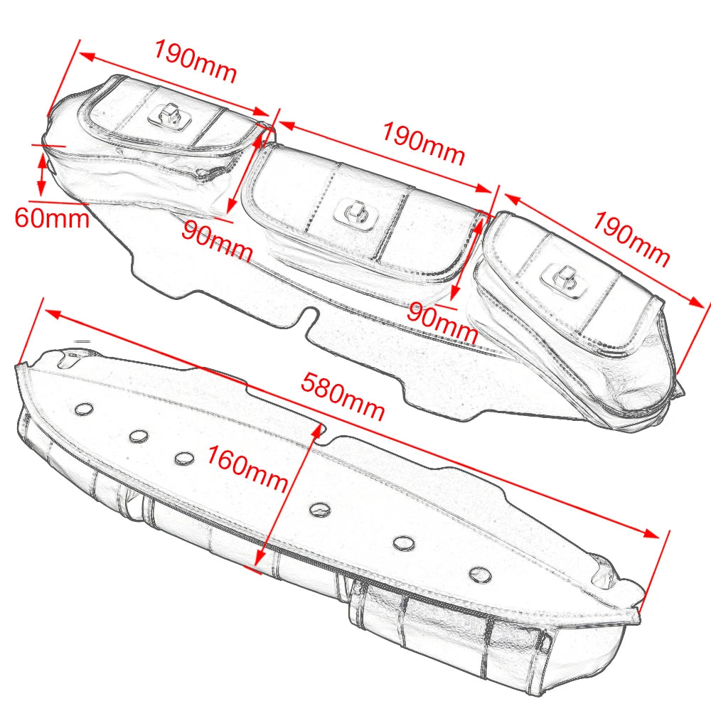 Sacoche de Pare-Brise Noire 3 Poches en Cuir PU pour Harley Electra Street Glide Touring 1996-2013 - vue 3