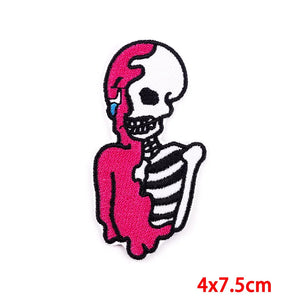 Écusson patch tête de mort et rose style biker - vue 24