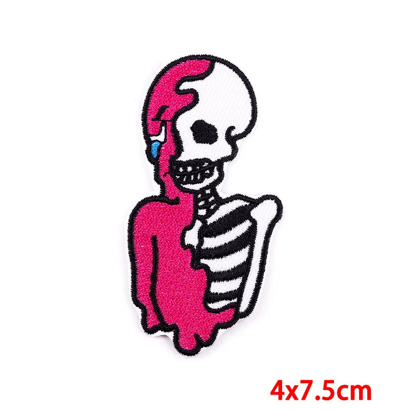 Écusson patch tête de mort et rose style biker - vue 24