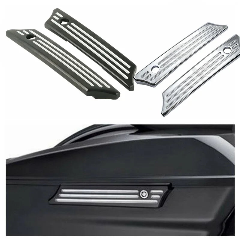 Caches de loquet usinés CNC pour sacoche Harley Touring - vue 1