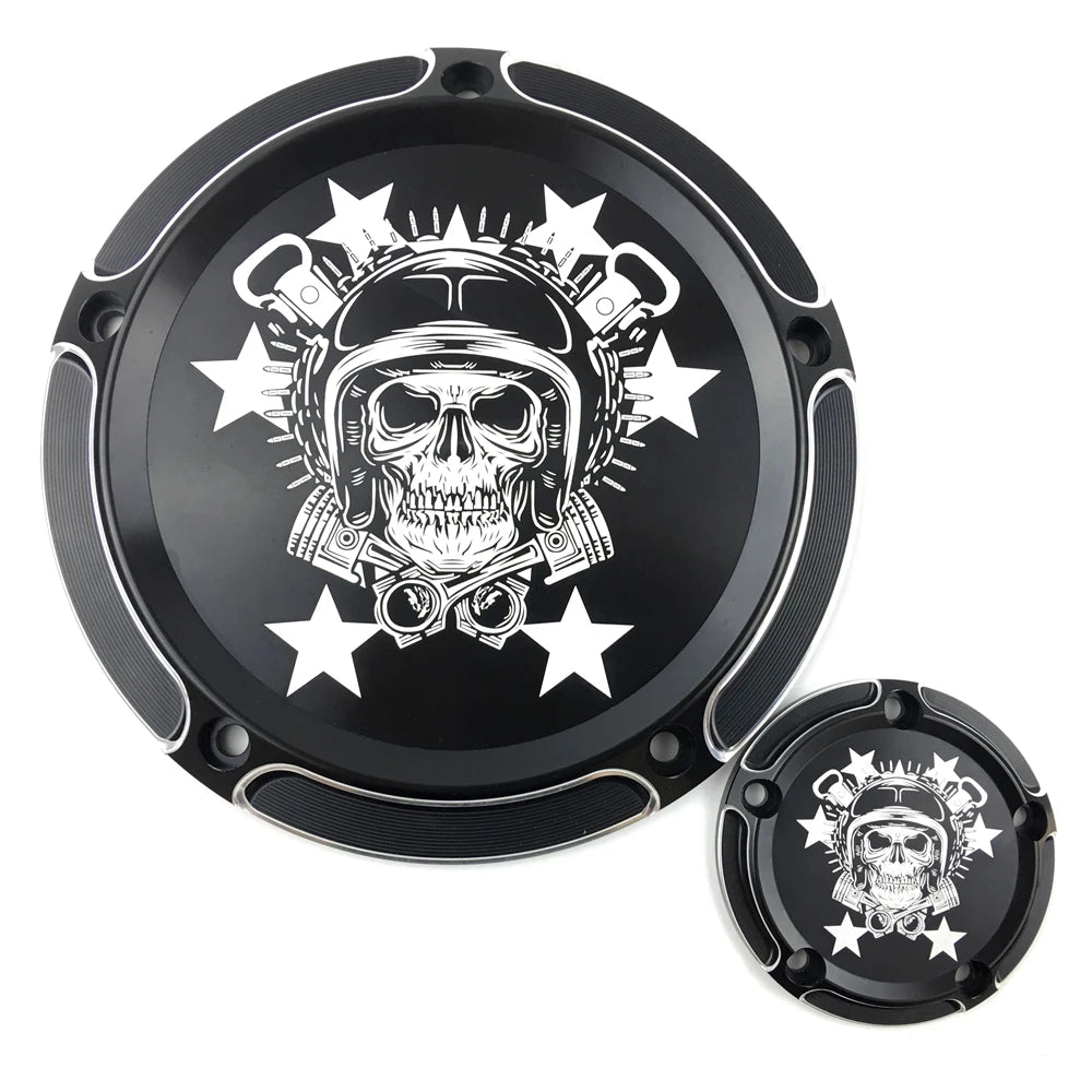 Cache derby et cache de distribution crâne casqué pour Harley Touring, Dyna, Softail - vue 3