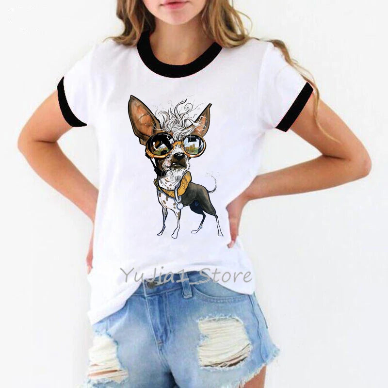 T-shirt femme imprimé chihuahua à moto vintage - vue 4