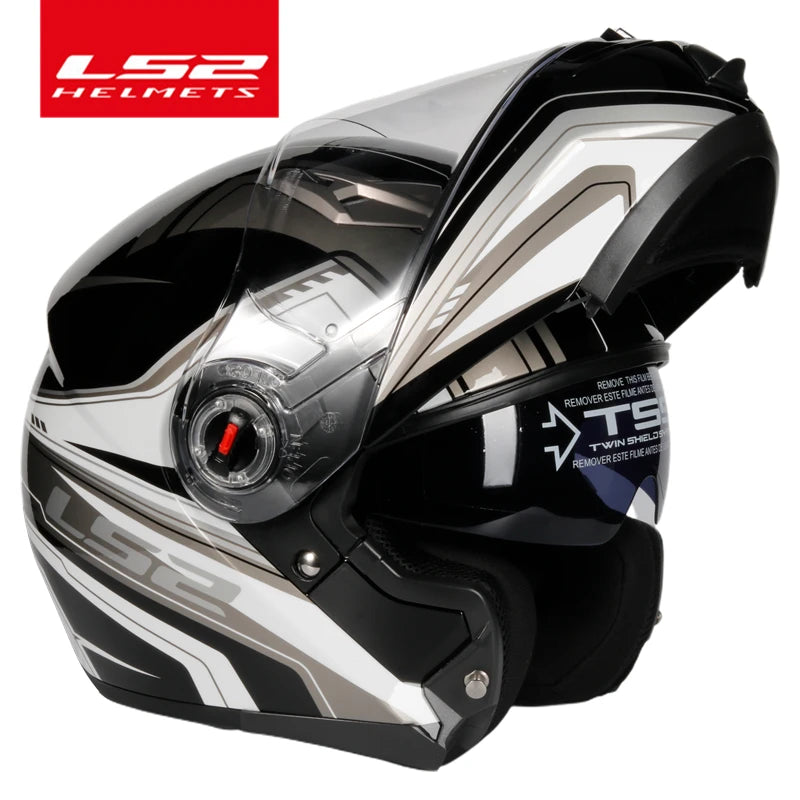 Casque moto modulable LS2 noir avec mentonnière relevée - vue de profil - vue 21