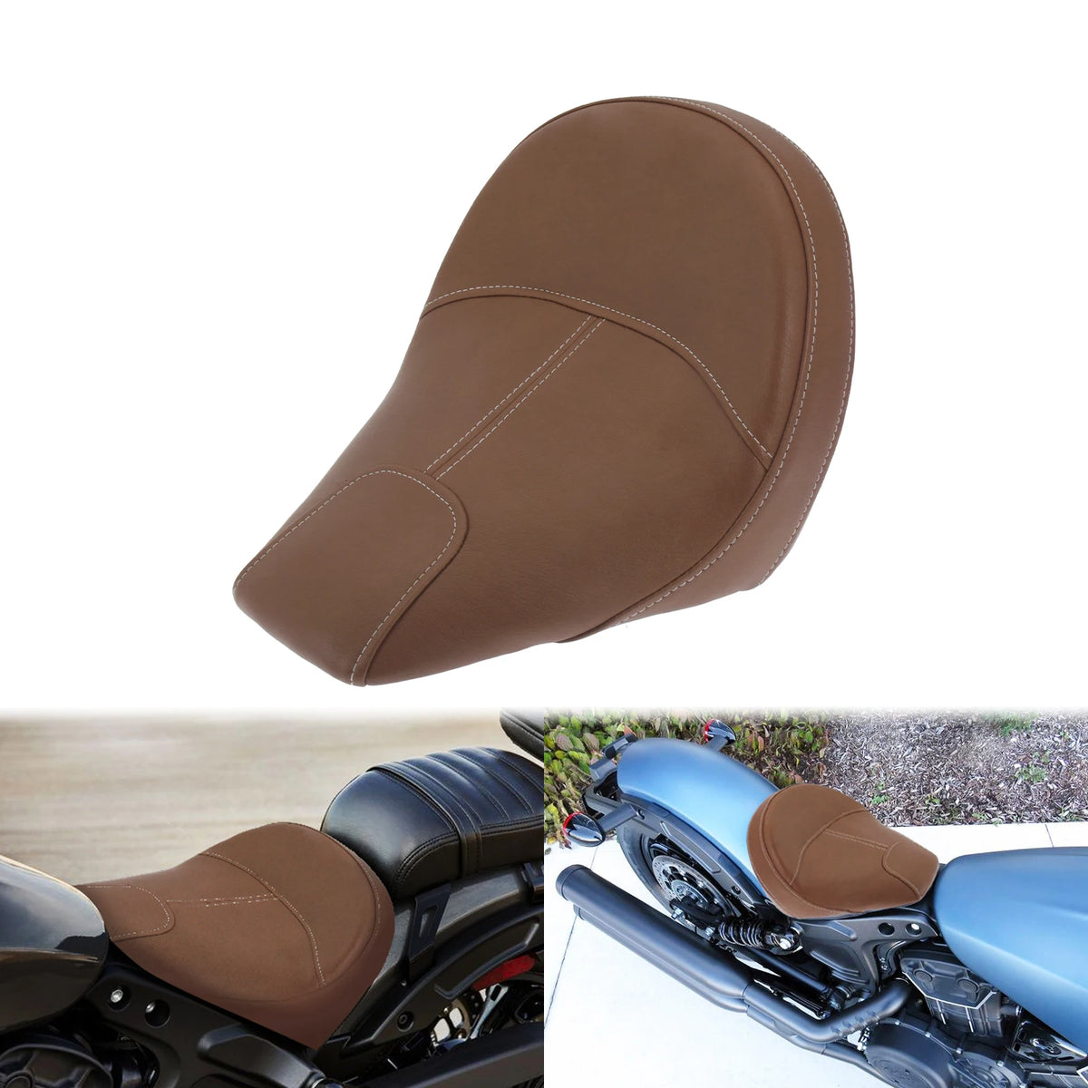 Selle solo en cuir noir montée sur une moto Indian Scout - vue 8
