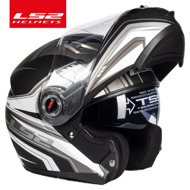 Casque moto modulable LS2 noir avec mentonnière relevée - vue de profil - vue 9