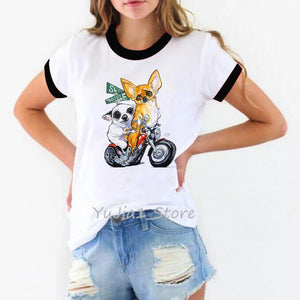 T-shirt femme imprimé chihuahua à moto vintage - vue 3