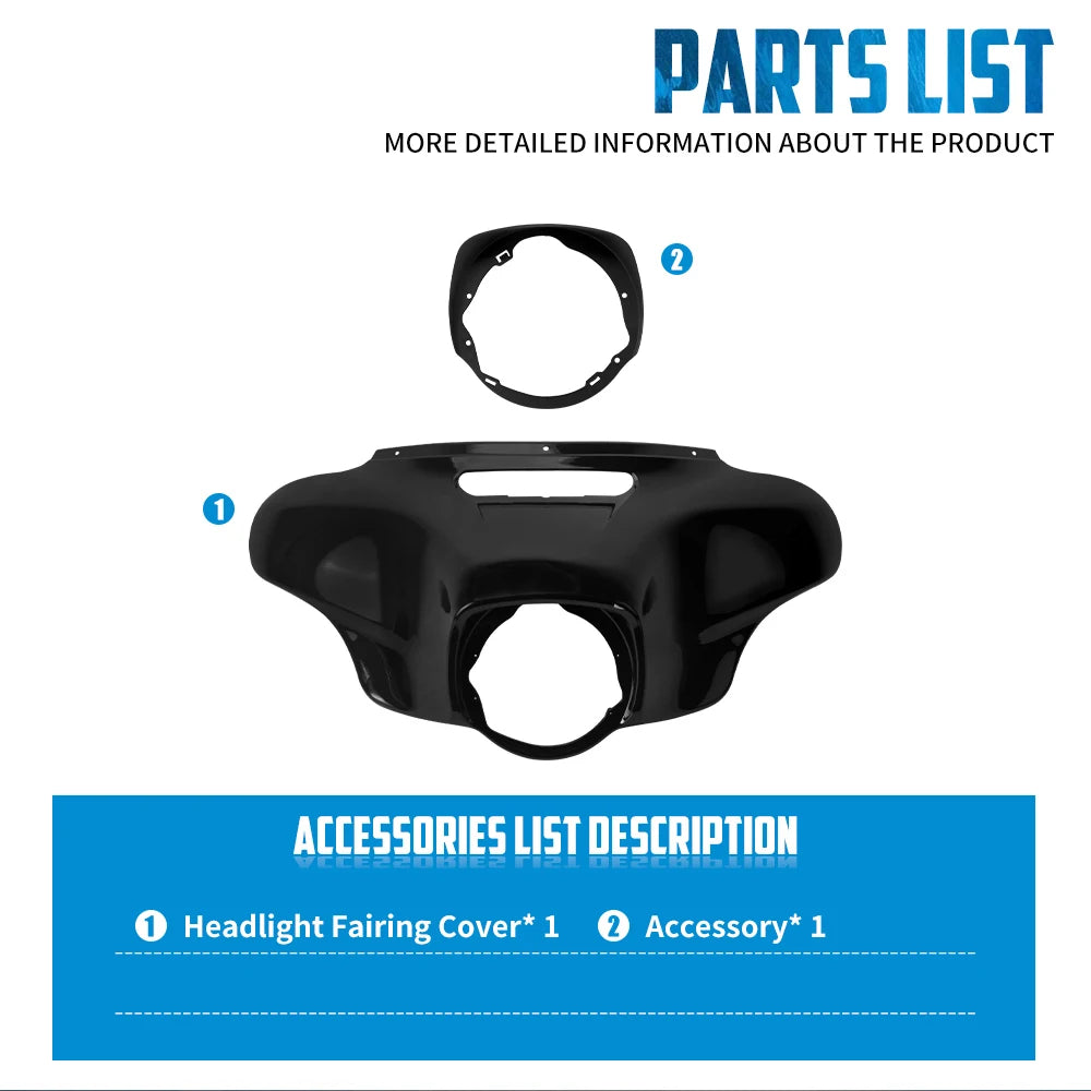 Kit carénage avant de phare batwing pour moto Harley Touring - vue 6