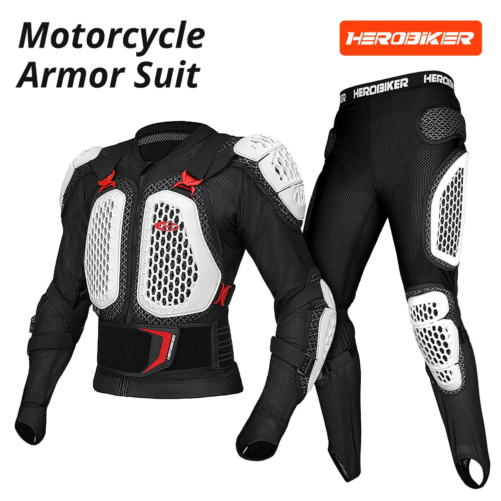 Ensemble blouson et pantalon moto noir et rouge avec protections - vue de face - vue 12