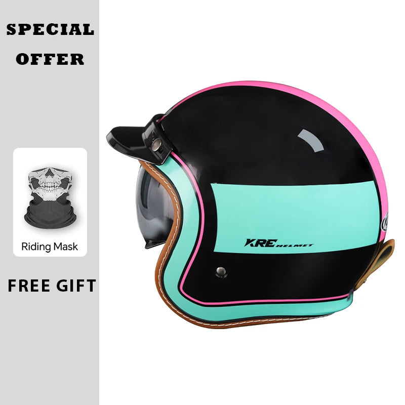 Casque jet vintage style rétro ouvert - vue - vue 6