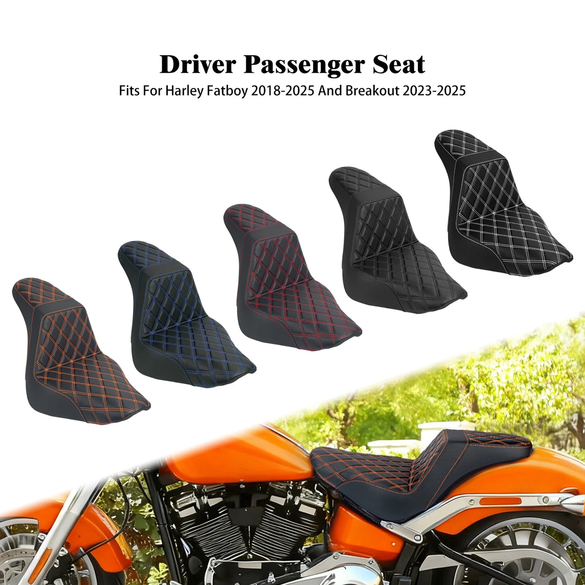 Selle biplace noire pour Harley-Davidson Softail Fat Boy - vue 1