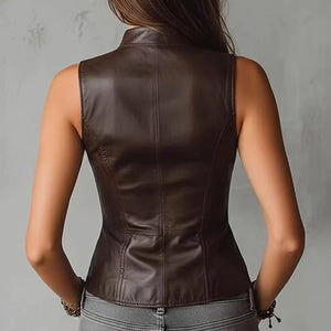 Gilet femme noir simili cuir style gothique - vue 3