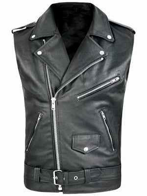 Gilet en simili cuir noir zippé, vue de face - vue 6