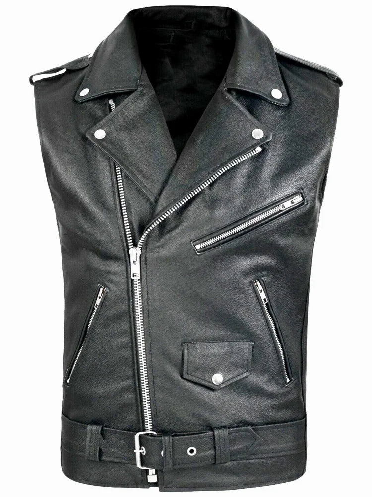 Gilet en simili cuir noir zippé, vue de face - vue 6