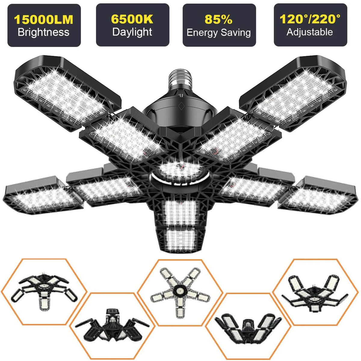 Lampe LED d'atelier à panneaux orientables 7/10+1, culot E26/E27, 150W 6500K – photo 7/9