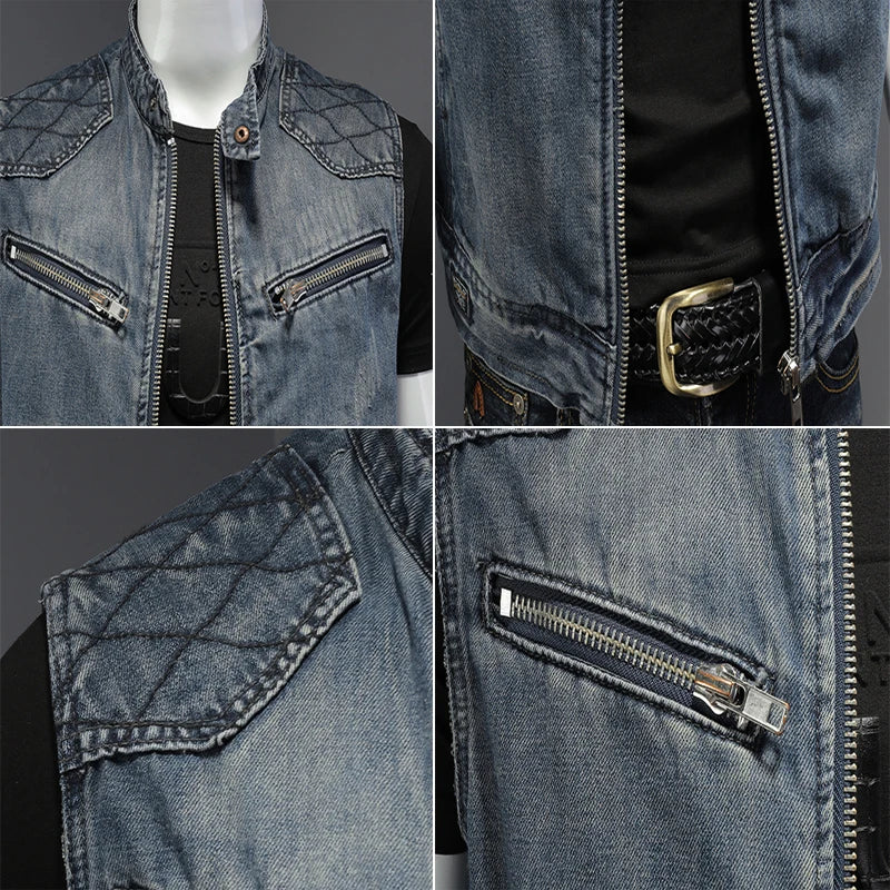Gilet en jean bleu délavé effet déchiré - vue de face - vue 5