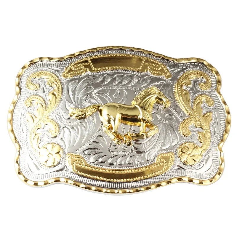 Boucle de ceinture dorée motifs taureau coq scorpion - vue 1