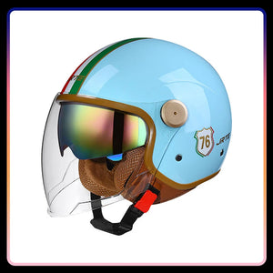 Casque moto jet rétro ouvert, vue de profil - vue 3