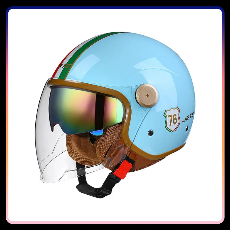 Casque moto jet rétro ouvert, vue de profil - vue 3