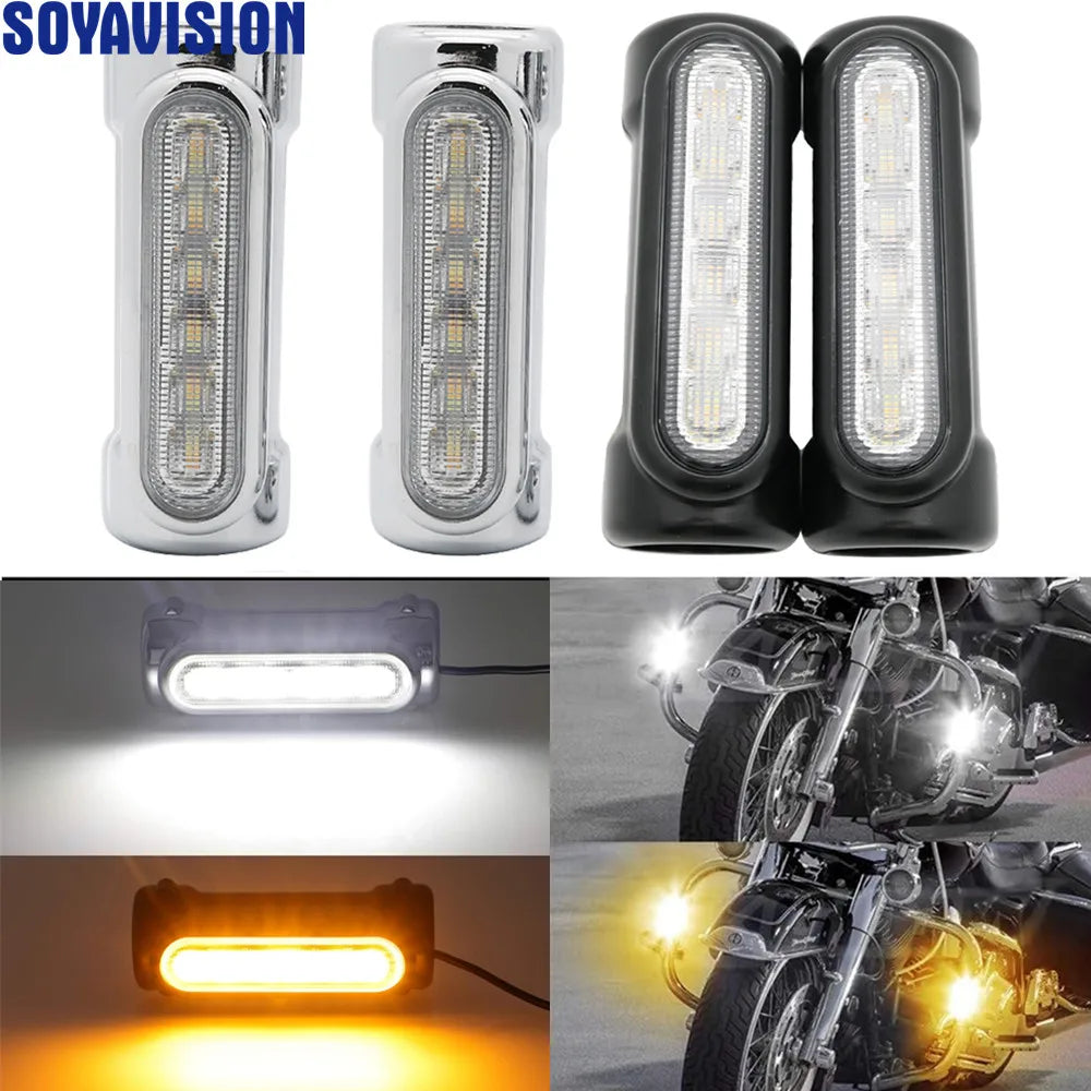 Feu LED chromé fixé sur un pare-carters de Harley-Davidson - vue 1