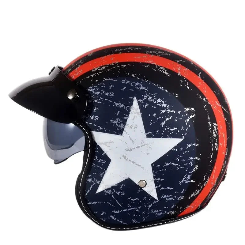 Casque Moto Jet Vintage Noir Brillant - Style Café Racer