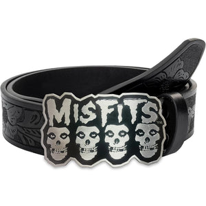 Ceinture simili cuir marron boucle tête fantôme - vue 1