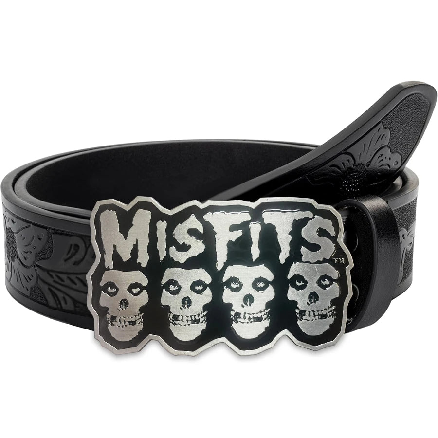 Ceinture simili cuir marron boucle tête fantôme - vue 1