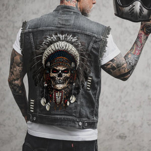 Gilet en jean homme imprimé aigle sans manches, vue de face - vue 14